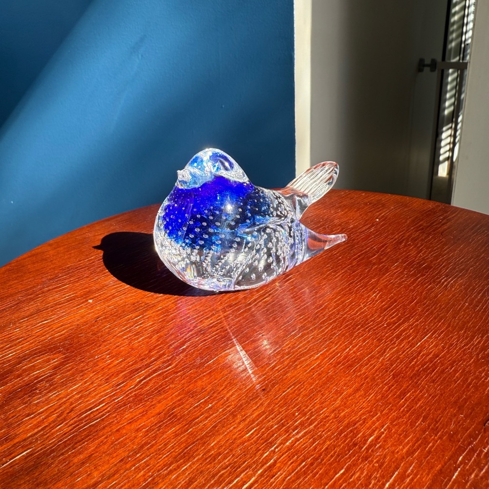 Mid Century Modern Blue Granna Glas Bird – Swedish Art Glass Object